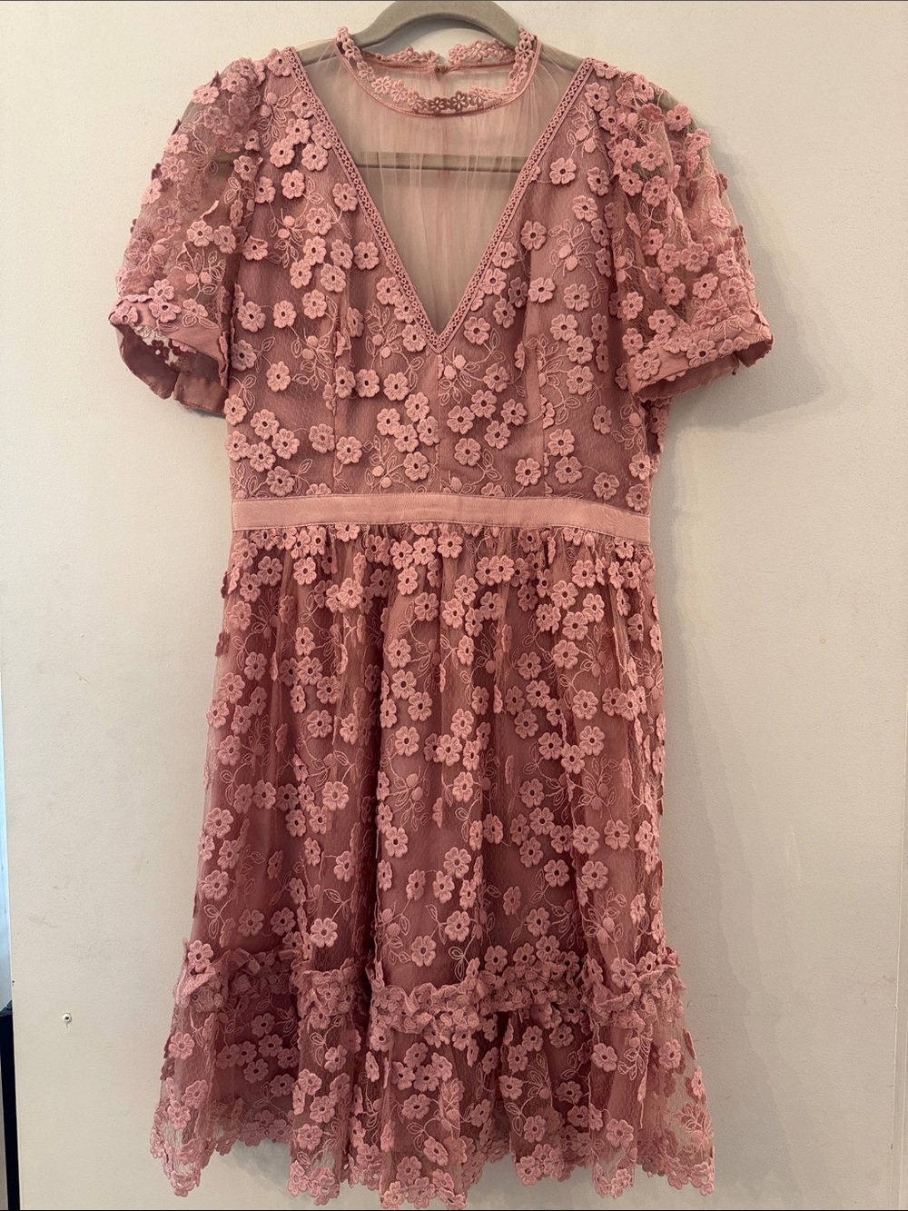 French Connection Size 6 Rose Pink Floral Lace Dress
